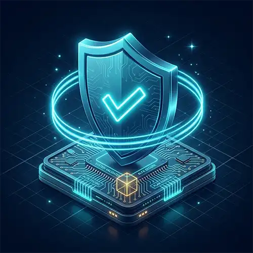 Icono de escudo de seguridad para mantenimiento esencial IT.