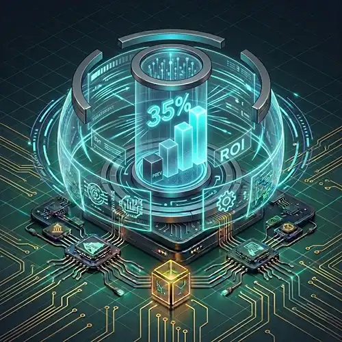 Composición isométrica de tres pedestales técnicos de ALFA Technologies sobre una placa base verde oscuro con trazados cian neón. De izquierda a derecha: Un pedestal con un reloj de arena digital con flujo de datos (Diagnóstico), el centro con un mapa holográfico de Nicaragua (Especialización Local), y el derecho con un gráfico de barras ascendente y un '35%' (ROI), todos bajo domos de luz cian neón coordinados.