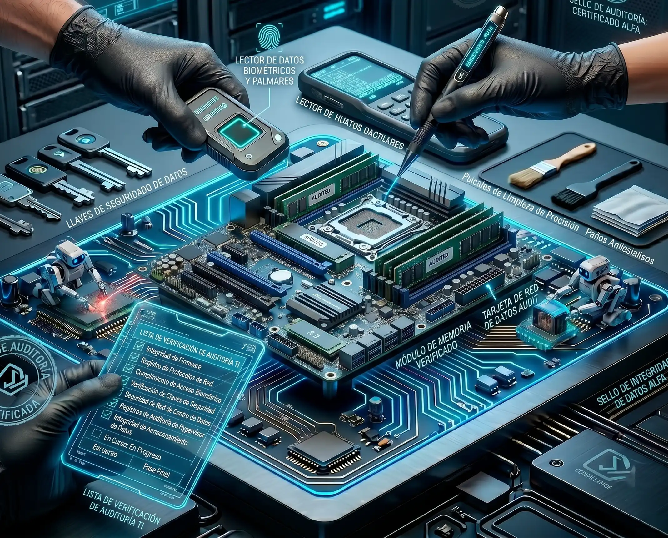 Auditoría TI de centros de cómputo: Inspección técnica de hardware, servidores y cumplimiento de infraestructura realizada por ALFA Technologies.